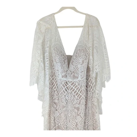 BHLDN Odalis Lace Wedding Gown Plus Size Boho Bridal Ivory Nude 16 - Picture 5 of 7